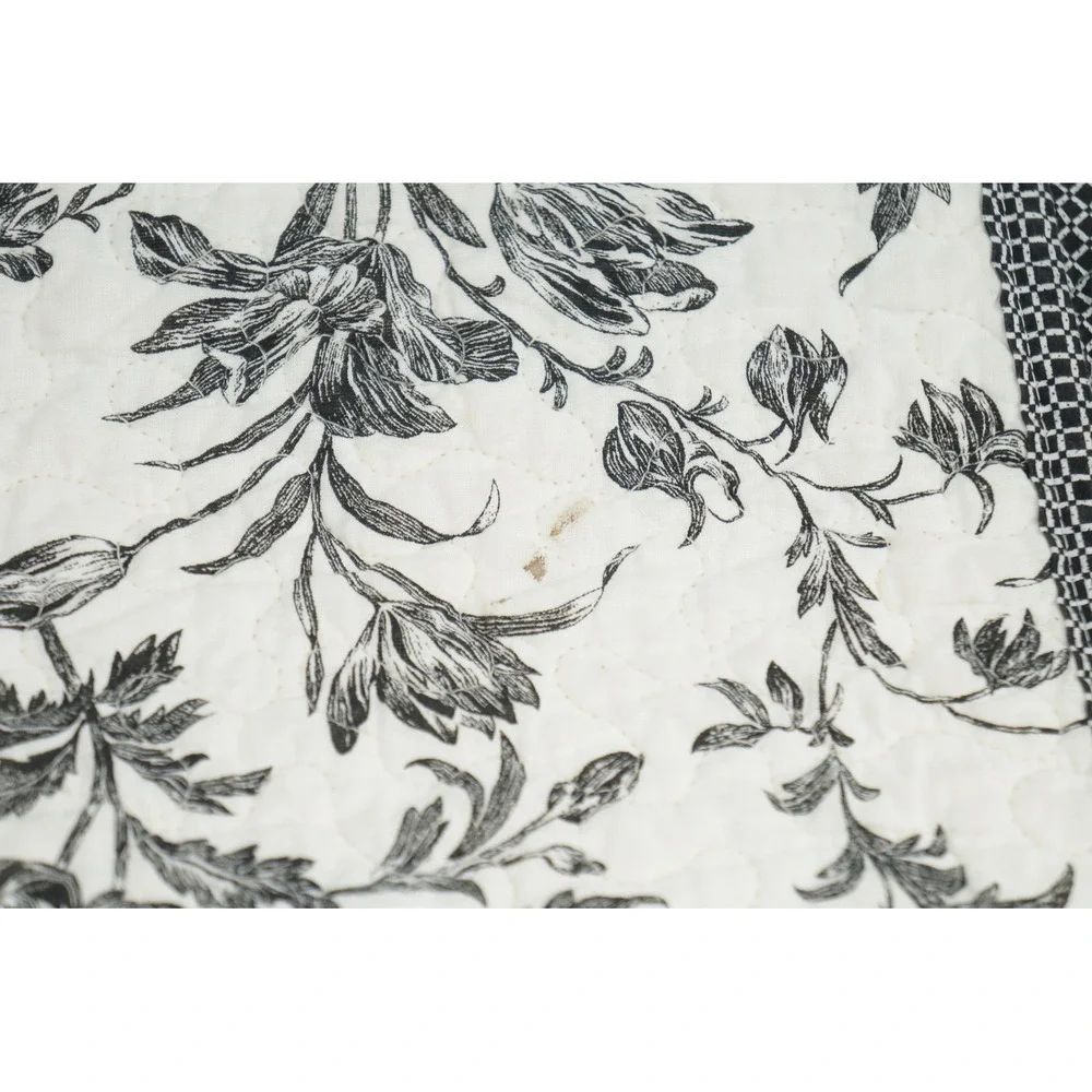 Laura Ashley Quilt King Black White Floral Reversible Cotton Blanket Good